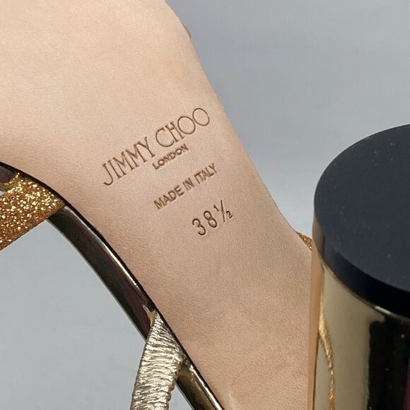 Jimmy Choo Plum Metallic Leather & Glitter Slingback Sandals size 38.5 - Picture 13 of 13